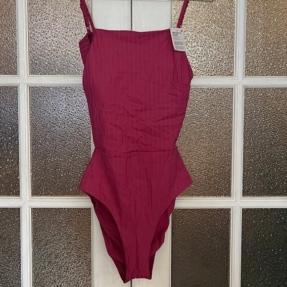 Lululemon Ribbed High-Neck Cross-Back One-Piece Swimsuit - Pink Lychee - Picture 1 of 7